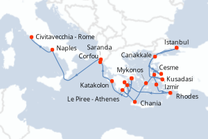 carte itinéraire croisière Méditerranée 21 jours au départ du port de Le Piree - Athenes