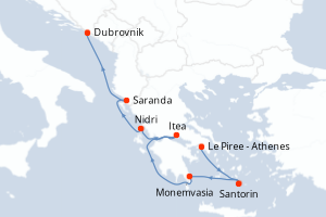 carte itinéraire croisière Adriatique 7 jours au départ du port de Le Piree - Athenes