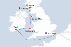 carte itinéraire croisière Europe du Nord 7 jours au départ du port de Douvres