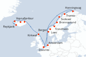 carte itinéraire croisière Fjörds norvégiens 21 jours au départ du port de Douvres
