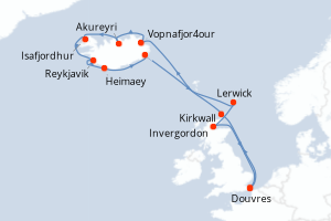 carte itinéraire croisière Europe du Nord 14 jours au départ du port de Douvres