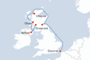 carte itinéraire croisière Europe du Nord 7 jours au départ du port de Greenock