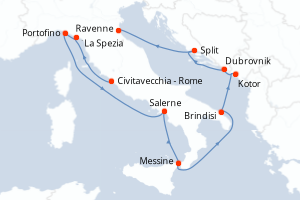 Carte de l'itinéraire de croisière Civitavecchia - Rome-Ravenne d'une durée de 10 jours