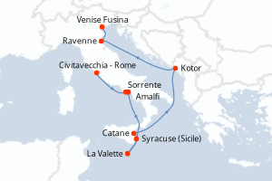 carte itinéraire croisière Sicile 11 jours au départ du port de Civitavecchia - Rome