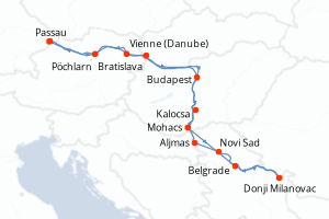 carte itinéraire croisière Danube 11 jours au départ du port de Passau