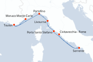 carte itinéraire croisière Méditerranée 7 jours au départ du port de Monaco Monte-Carlo