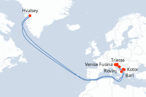carte itinéraire croisière Méditerranée 9 jours au départ du port de Venise Fusina