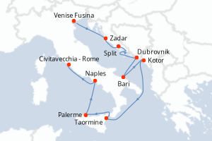 carte itinéraire croisière Sicile 10 jours au départ du port de Venise Fusina