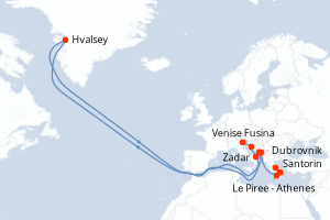 carte itinéraire croisière Méditerranée 9 jours au départ du port de Venise Fusina