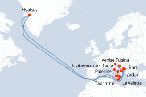 carte itinéraire croisière Sicile 11 jours au départ du port de Venise Fusina
