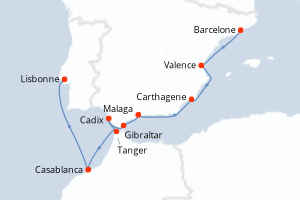 carte itinéraire croisière Atlantique 10 jours au départ du port de Barcelone