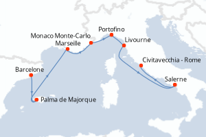 carte itinéraire croisière Méditerranée 10 jours au départ du port de Barcelone