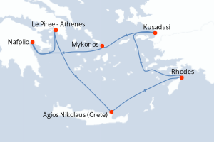 carte itinéraire croisière Méditerranée 7 jours au départ du port de Le Piree - Athenes