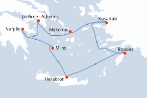 carte itinéraire croisière Méditerranée 7 jours au départ du port de Le Piree - Athenes