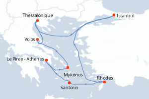 carte itinéraire croisière Méditerranée 10 jours au départ du port de Le Piree - Athenes