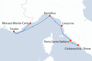 carte itinéraire croisière Méditerranée 6 jours au départ du port de Civitavecchia - Rome