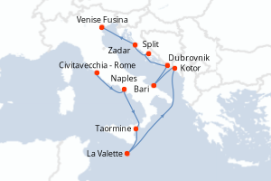 carte itinéraire croisière Sicile 10 jours au départ du port de Civitavecchia - Rome