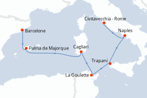 carte itinéraire croisière Sicile 7 jours au départ du port de Civitavecchia - Rome