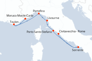 carte itinéraire croisière Méditerranée 7 jours au départ du port de Civitavecchia - Rome