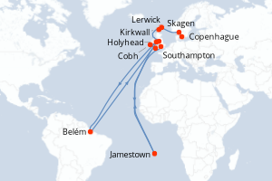 carte itinéraire croisière Europe du Nord 12 jours au départ du port de Copenhague