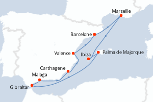 carte itinéraire croisière Méditerranée 11 jours au départ du port de Barcelone