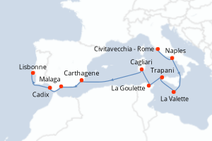 carte itinéraire croisière Atlantique 14 jours au départ du port de Civitavecchia - Rome