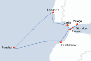 carte itinéraire croisière Atlantique 12 jours au départ du port de Lisbonne