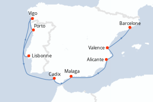 carte itinéraire croisière Méditerranée 11 jours au départ du port de Lisbonne
