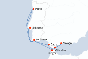 carte itinéraire croisière Atlantique 10 jours au départ du port de Lisbonne