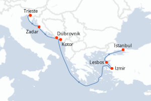 carte itinéraire croisière Méditerranée 7 jours au départ du port de Istanbul