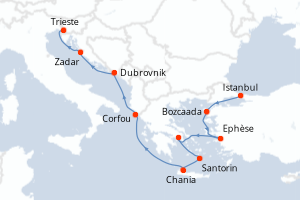 carte itinéraire croisière Méditerranée 10 jours au départ du port de Istanbul