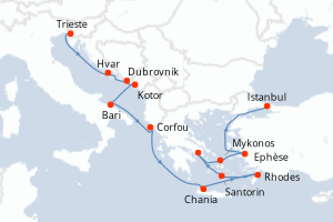carte itinéraire croisière Adriatique 14 jours au départ du port de Trieste