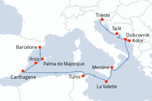carte itinéraire croisière Adriatique 12 jours au départ du port de Trieste