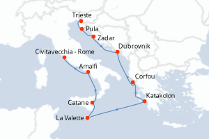 carte itinéraire croisière Adriatique 10 jours au départ du port de Trieste