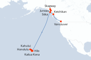 carte itinéraire croisière Hawaii 16 jours au départ du port de Vancouver