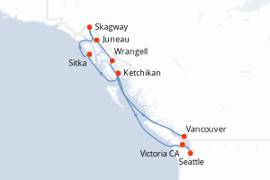 carte itinéraire croisière Alaska 10 jours au départ du port de Vancouver