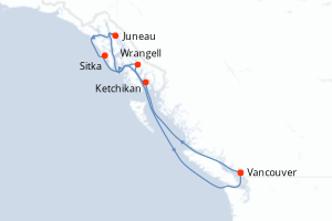 Carte de l'itinéraire de croisière Vancouver-Vancouver d'une durée de 7 jours