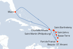 carte itinéraire croisière Caraïbes Bahamas 12 jours au départ du port de Miami