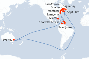 carte itinéraire croisière Caraïbes Bahamas 25 jours au départ du port de Montréal