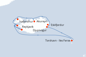 Carte de l'itinéraire de croisière Reykjavik-Reykjavik d'une durée de 10 jours