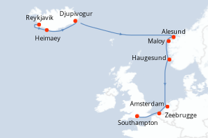 carte itinéraire croisière Fjörds norvégiens 10 jours au départ du port de Reykjavik