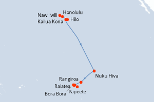 carte itinéraire croisière Tahiti 14 jours au départ du port de Honolulu