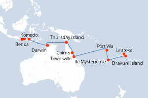 carte itinéraire croisière Asie 18 jours au départ du port de Lautoka