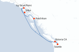 carte itinéraire croisière Alaska 7 jours au départ du port de Seattle
