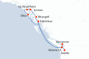 Carte de l'itinéraire de croisière Seattle-Vancouver d'une durée de 10 jours