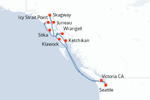 Carte de l'itinéraire de croisière Seattle-Seattle d'une durée de 12 jours