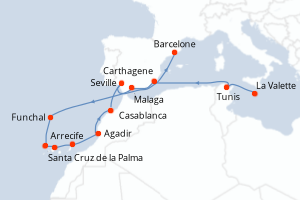 carte itinéraire croisière Méditerranée 14 jours au départ du port de La Valette