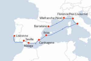 carte itinéraire croisière Atlantique 10 jours au départ du port de Barcelone
