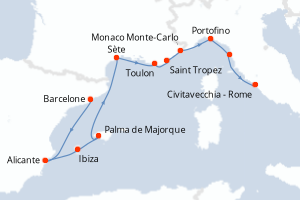 carte itinéraire croisière Méditerranée 10 jours au départ du port de Barcelone