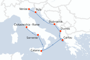 carte itinéraire croisière Adriatique 7 jours au départ du port de Venise